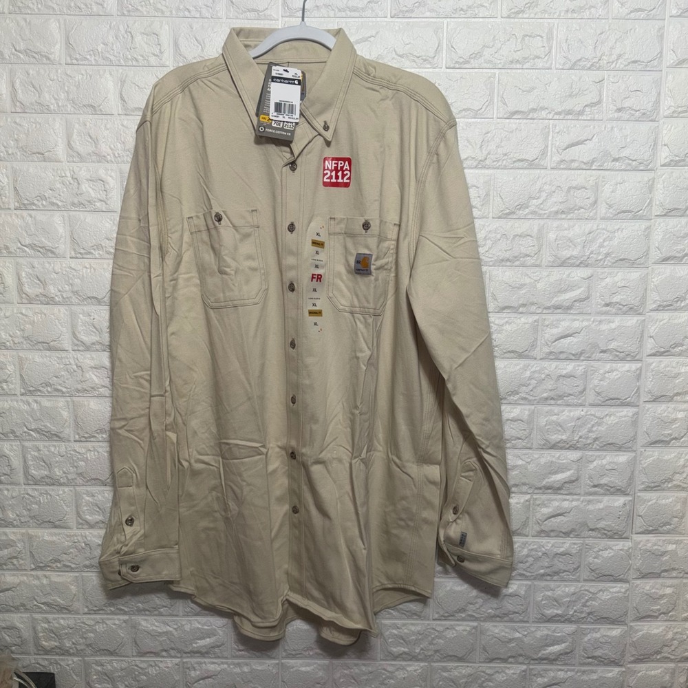 Carhartt Force FR Flame Resistant Khaki Shirt XL 101698 261 NFPA 2112 NWT Men's - Picture 2 of 7